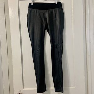 Faux leather front leggings with waistband